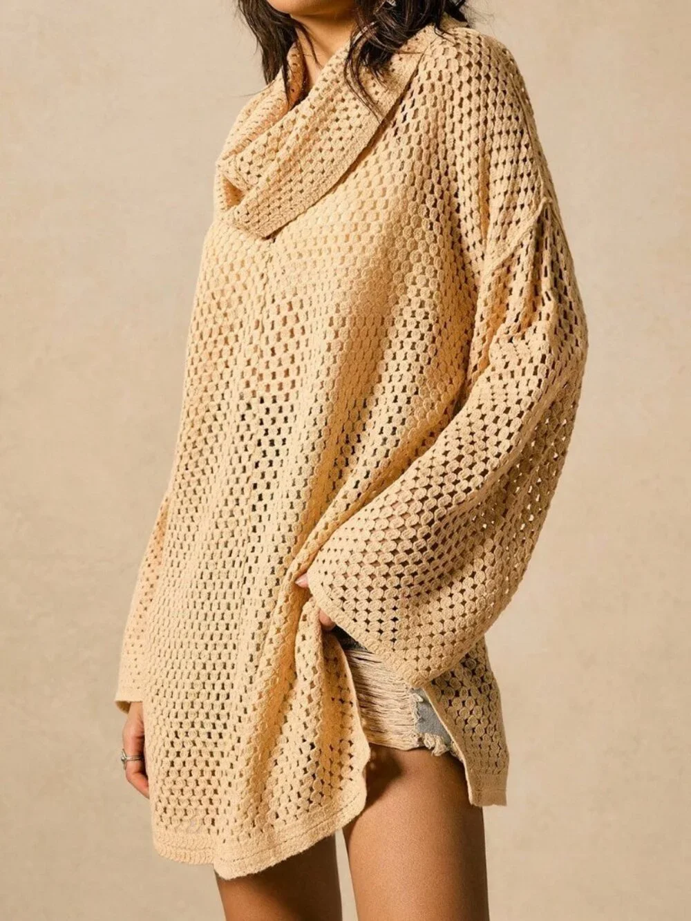 Casual Women's Draped Neck Asymmetric Hem Sweater Boho Western Wear top
